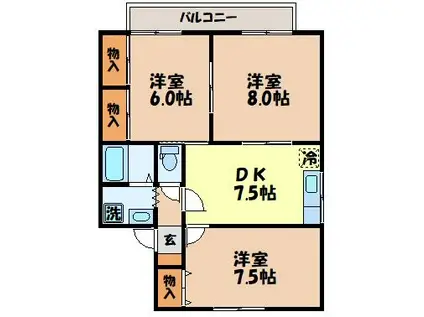 エステート山口(3DK/2階)の間取り写真