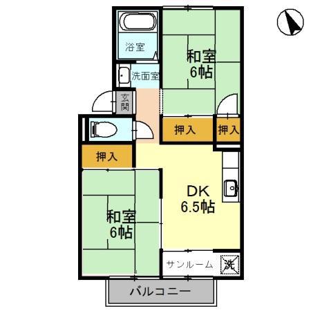 セジュールヒルズA(2DK/2階)の間取り写真