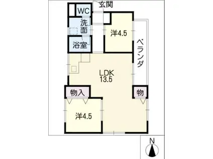 ロジィングス藤井(2LDK/4階)の間取り写真