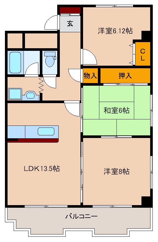 ハイツ丸利(3LDK/2階)の間取り写真