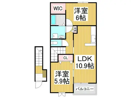 フレスクーラ蟻ヶ崎II(2LDK/2階)の間取り写真