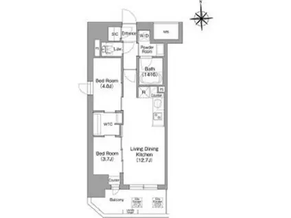 コンフォリア・リヴ博労町一丁目Q(2LDK/8階)の間取り写真