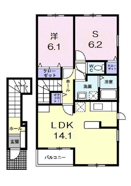 プロヴァンスドゥ(1SLDK/2階)の間取り写真