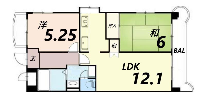 ロイヤルコーポ姫路北条(2LDK/2階)の間取り写真