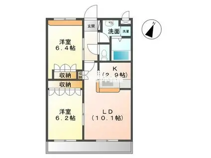 リバーサイドコスモスII(2LDK/2階)の間取り写真