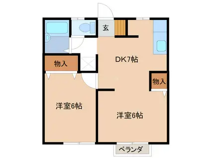 ファミーユK(2DK/2階)の間取り写真