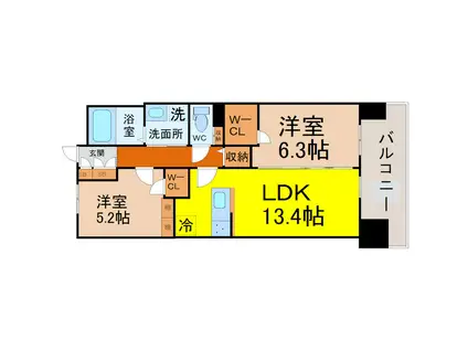S-RESIDENCE茶屋ヶ坂イースト(2LDK/10階)の間取り写真