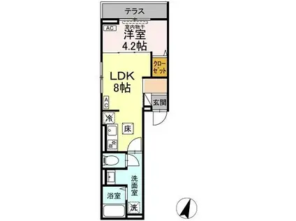 D-ROOM万町Ⅱ(1LDK/1階)の間取り写真