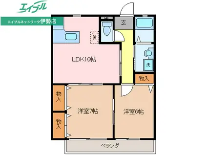 ソーレンサイド(2LDK/2階)の間取り写真
