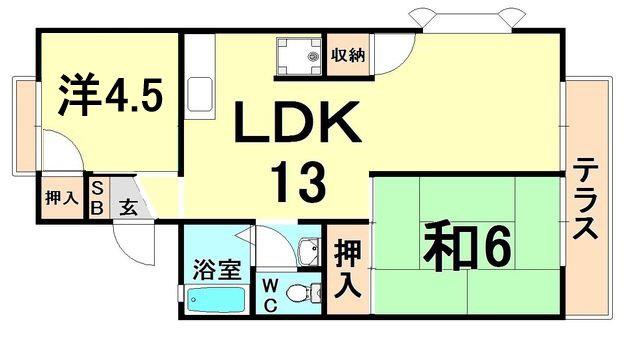 ドミール荻野(2LDK/1階)の間取り写真