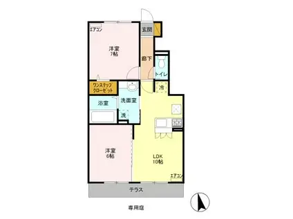 サンクモンタニア A棟(2LDK/1階)の間取り写真