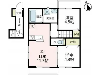 ラウレアI(2LDK/2階)の間取り写真