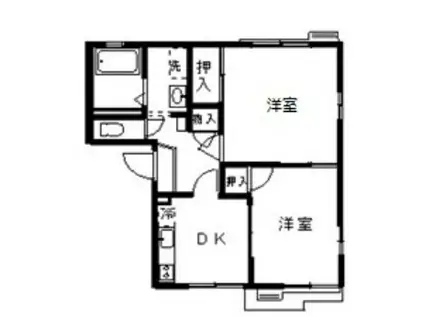 ハイツレインボー B棟(2DK/1階)の間取り写真