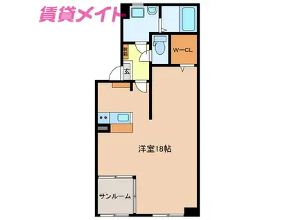 ムーブルIII(ワンルーム/2階)の間取り写真