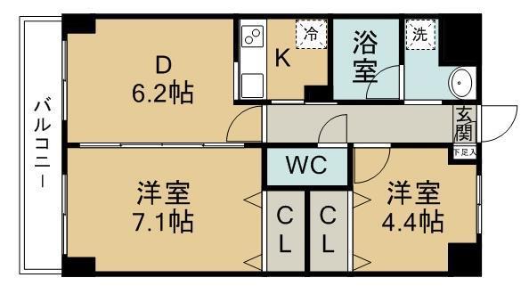 ツインプラザ幸(2DK/1階)の間取り写真