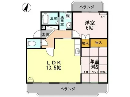グレースリヴラン(2LDK/3階)の間取り写真