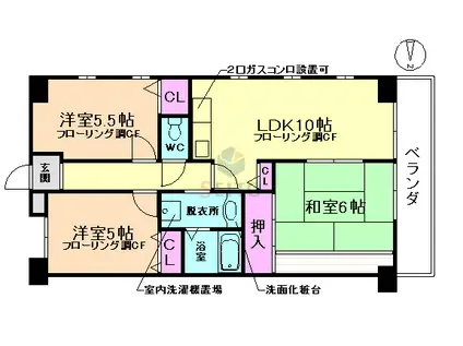 パシフィックマンションI(3LDK/2階)の間取り写真