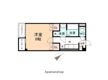 プリズムとなみ若草町(1K/1階)の間取り写真