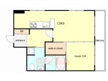甲南第3六甲ハイム(1LDK/3階)の間取り写真