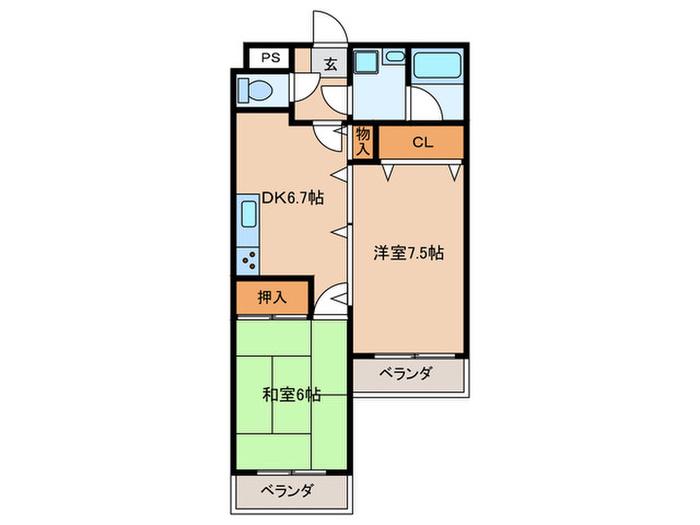 ルナポリス(2DK/3階)の間取り写真