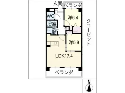 サウス FORTUNA(2LDK/4階)の間取り写真