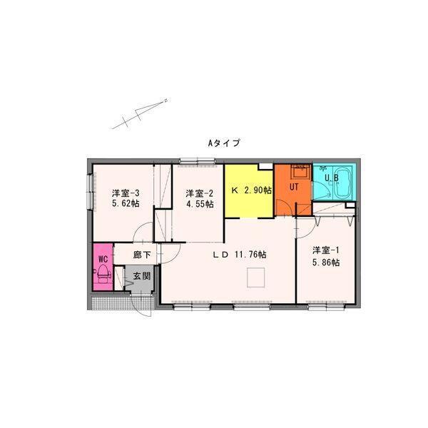 富万ヒラオカテラス(3LDK/1階)の間取り写真