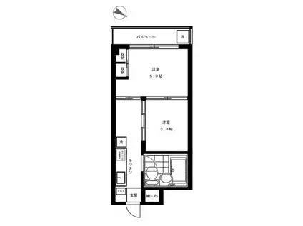 シャンブル富ヶ谷(2K/3階)の間取り写真