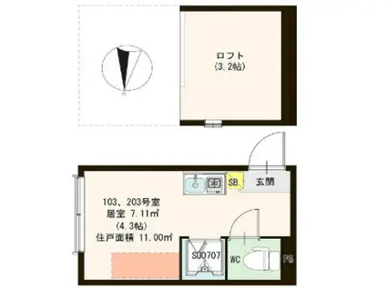 都営新宿線 東大島駅 徒歩6分 IOT有 敷礼無  3月入居可(ワンルーム/2階)の間取り写真