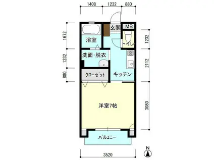 グリーンテラス(1K/1階)の間取り写真