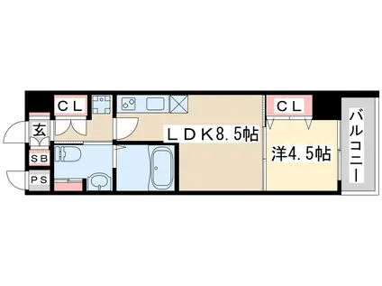 ラカーサ新北野(1LDK/8階)の間取り写真