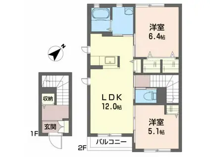 サニープレイスC(2LDK/2階)の間取り写真