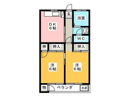 薮田中荘(2DK/2階)の間取り写真