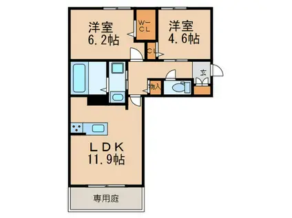 ミルキーウェイ A棟(2LDK/1階)の間取り写真