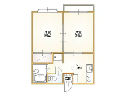 ドミールTOM(2DK/2階)の間取り写真