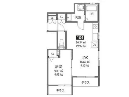 心葉テラス戸越(1LDK/1階)の間取り写真