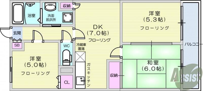 ハイブリッドレジデンスⅦ(3DK/2階)の間取り写真