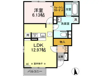 サンハウス梅津(1LDK/1階)の間取り写真