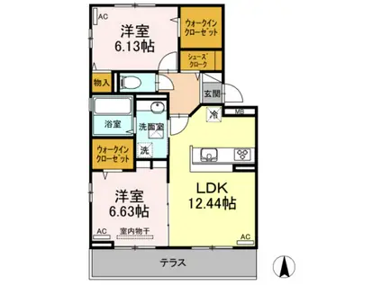 セレブ ミモザ(2LDK/1階)の間取り写真