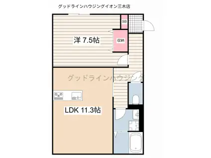 ロイヤルハイツ黒川(1LDK/1階)の間取り写真