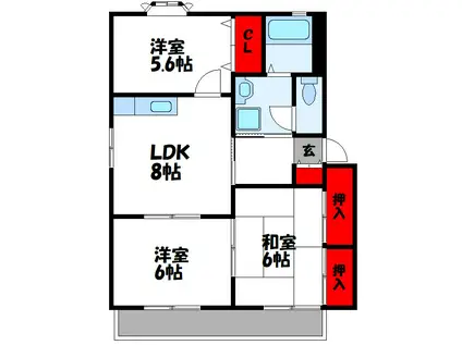 メゾンドマルシェ C棟(3DK/1階)の間取り写真