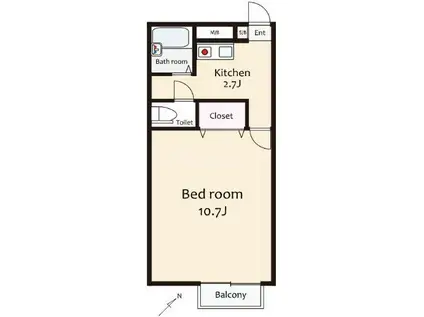 アムール江戸川台(1K/1階)の間取り写真