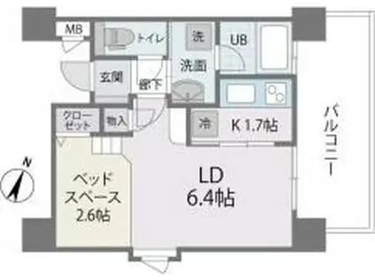 薬院III(1K/13階)の間取り写真