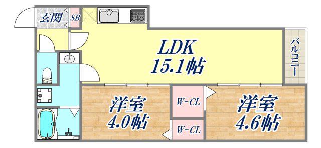 ディークラート園田(2LDK/1階)の間取り写真