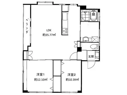 中路ビル(2LDK/3階)の間取り写真