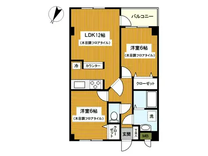 プラザ本牧元町(2LDK/4階)の間取り写真