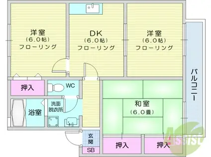 マルベリー・コートⅡ(3DK/2階)の間取り写真