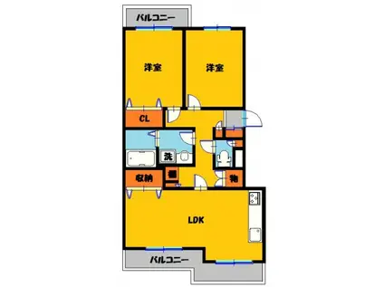 グレンツェン ツルタ B棟(2LDK/1階)の間取り写真