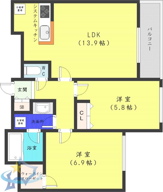 グランカーサ裏参道(2LDK/3階)の間取り写真