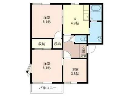 第一セキセイハイツB(3K/2階)の間取り写真