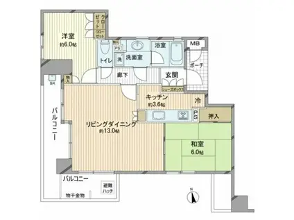 パークコート上幟町(2LDK/5階)の間取り写真